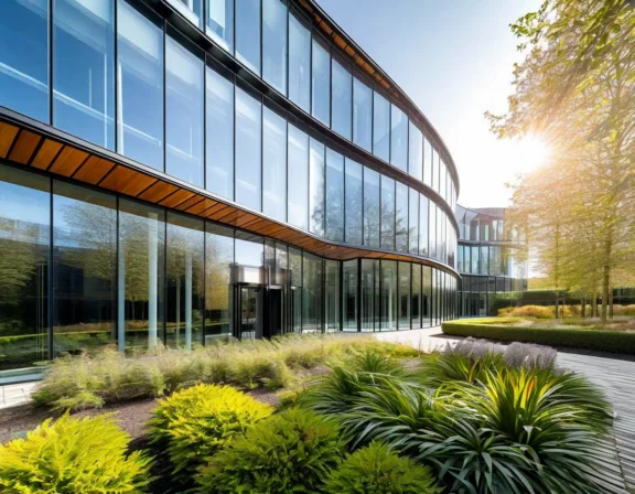Cambridge biotech campus with glass office building exterior