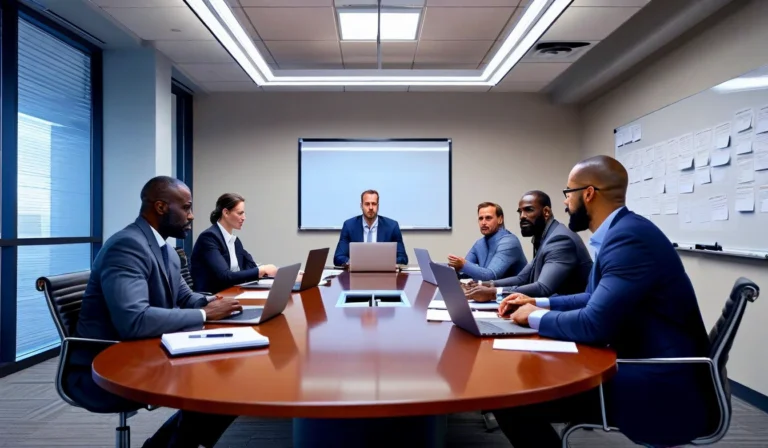 Hospital physician advisory board meeting around conference table